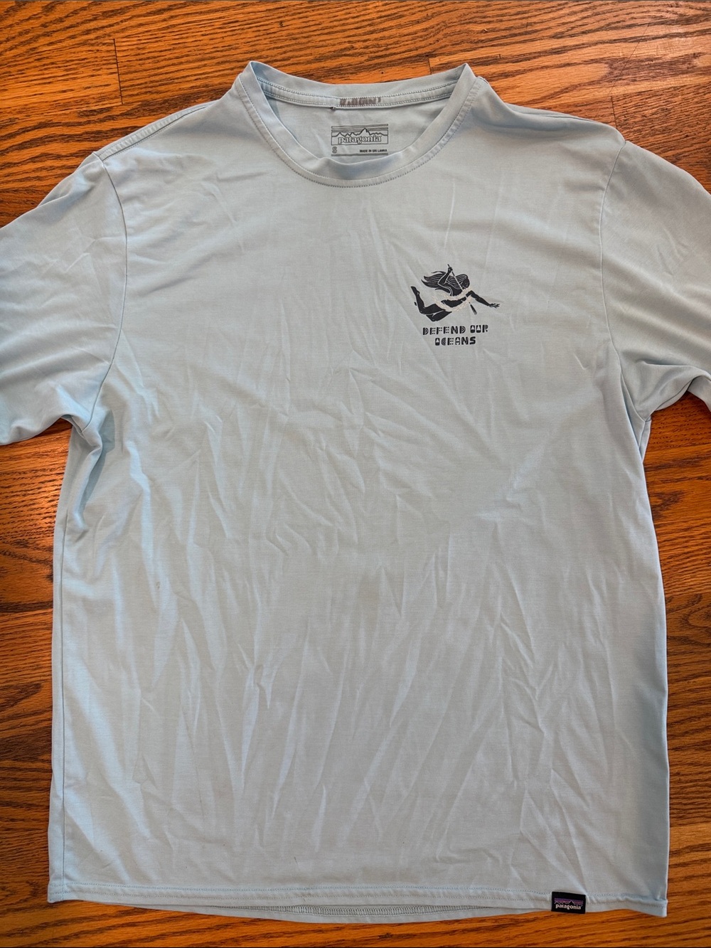 Patagonia Light Blue Short-Sleeve Graphic Performance Tee - Defend Our Oceans